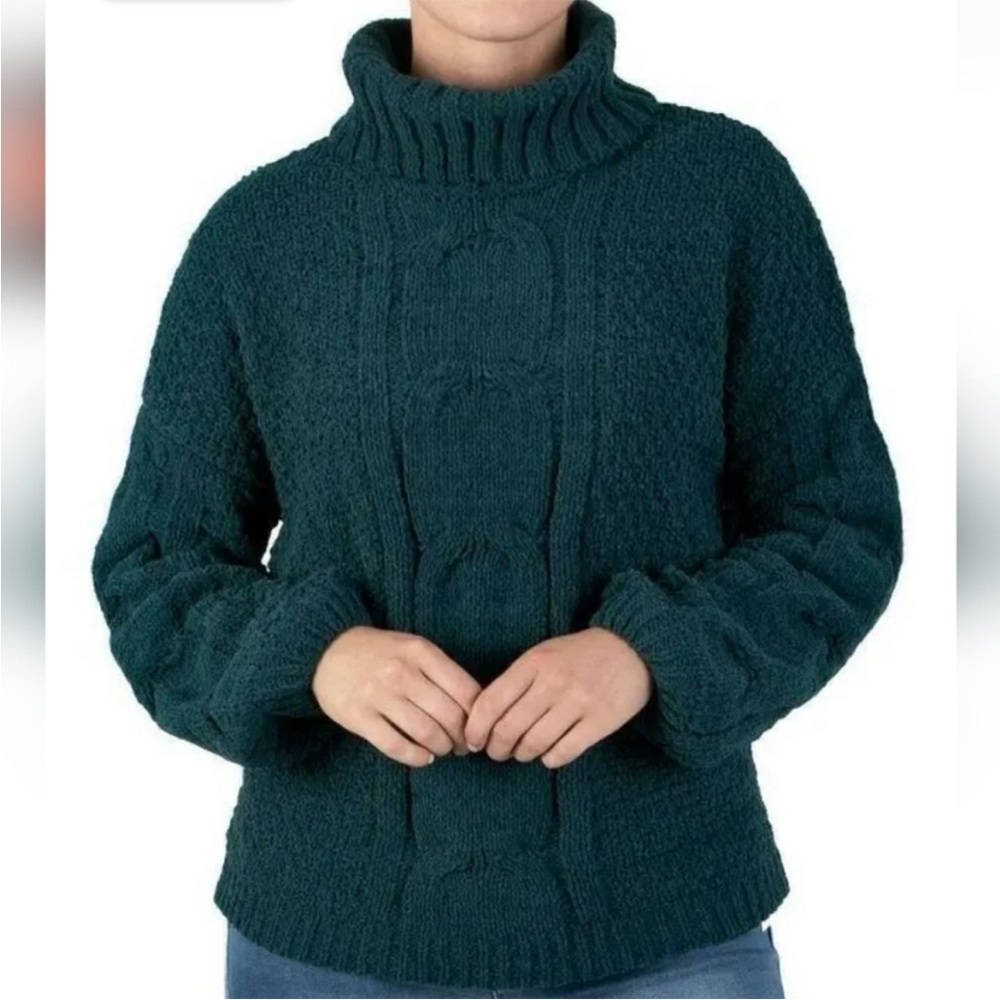 NEW Chenille Cable Knit Sweater color Teal Soft Warm large $74 nwt